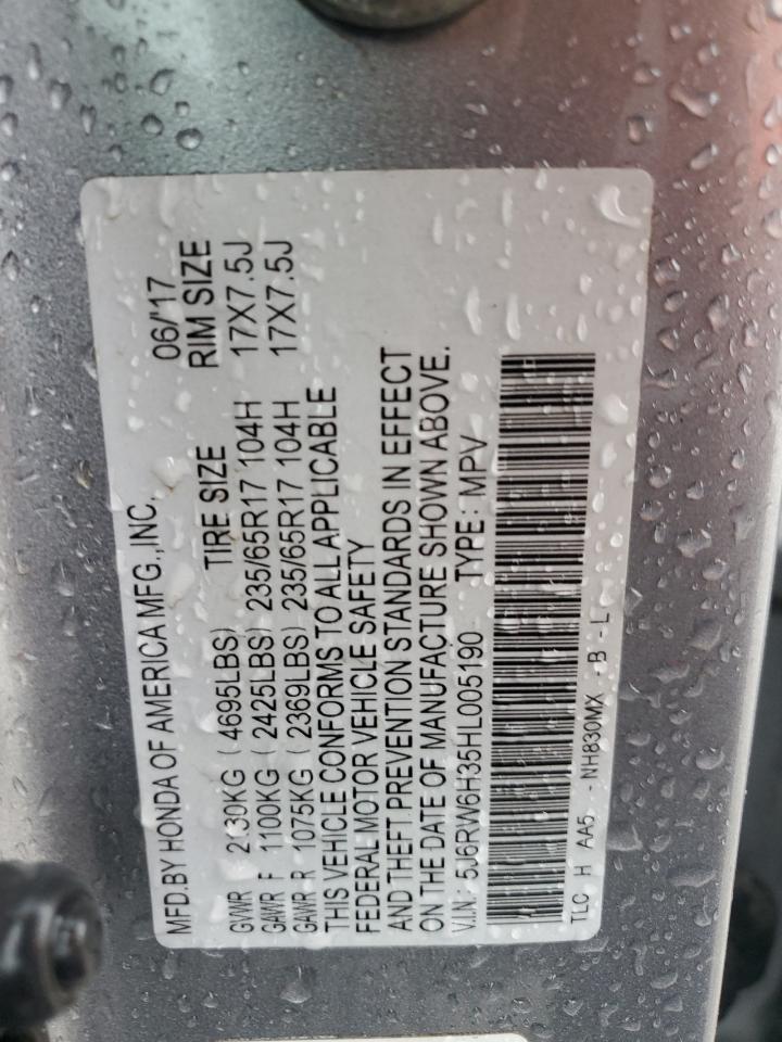 2017 Honda Cr-V Lx VIN: 5J6RW6H35HL005190 Lot: 58196595