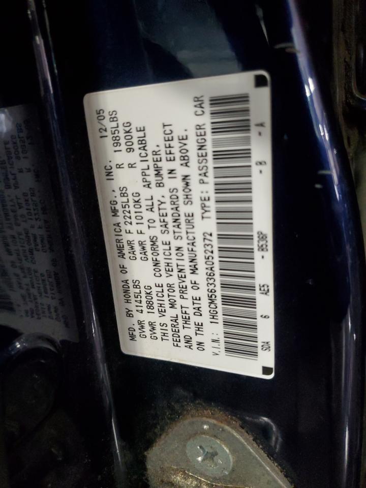 2006 Honda Accord Se VIN: 1HGCM56336A052372 Lot: 57797745