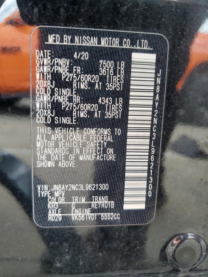 2020 Nissan Armada Sv VIN: JN8AY2NC3L9621300 Lot: 58034675