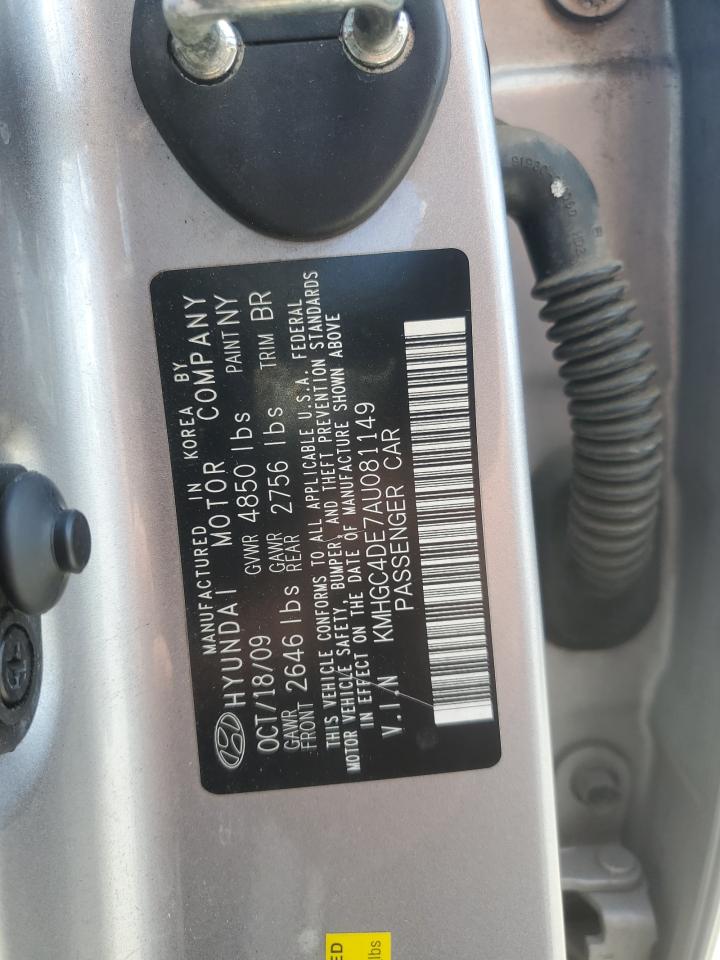 2010 Hyundai Genesis 3.8L VIN: KMHGC4DE7AU081149 Lot: 56995105