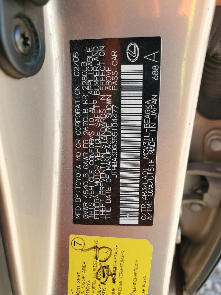 2005 Lexus Es 330 VIN: JTHBA30G355104477 Lot: 55999805