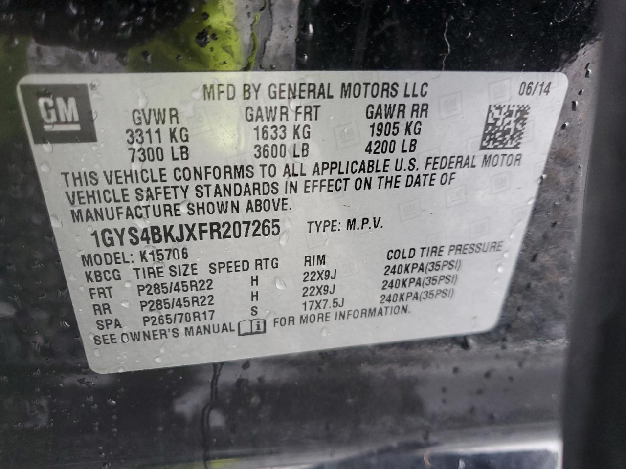 2015 Cadillac Escalade Luxury VIN: 1GYS4BKJXFR207265 Lot: 56494095