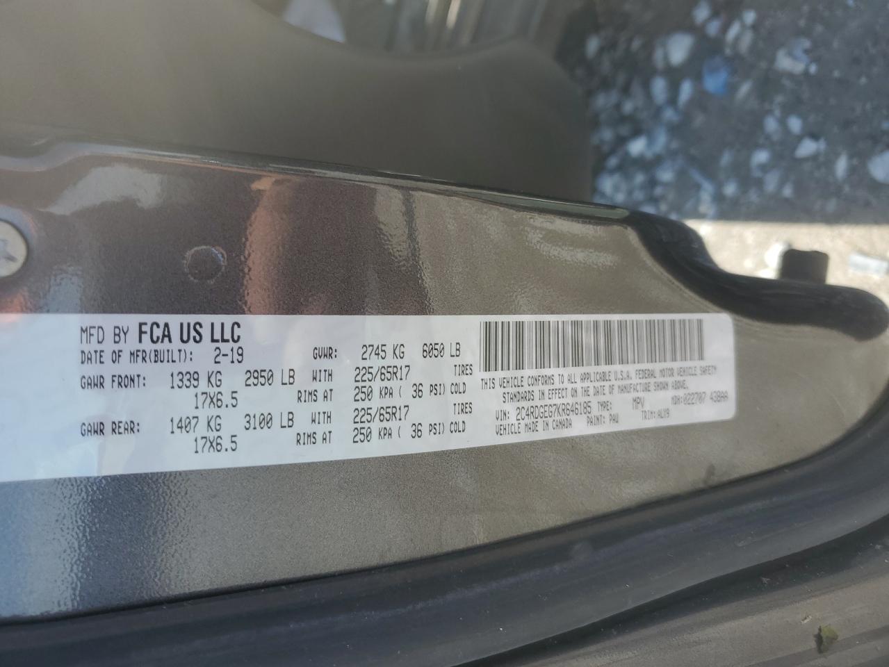 2019 Dodge Grand Caravan Gt VIN: 2C4RDGEG7KR646185 Lot: 57802815