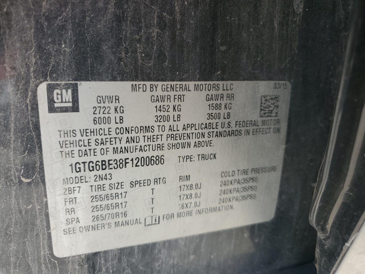 2015 GMC Canyon Sle VIN: 1GTG6BE38F1200686 Lot: 56760225