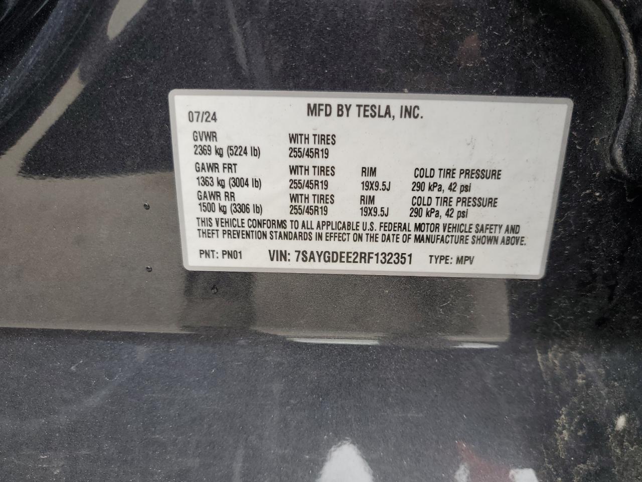 2024 Tesla Model Y VIN: 7SAYGDEE2RF132351 Lot: 56533415
