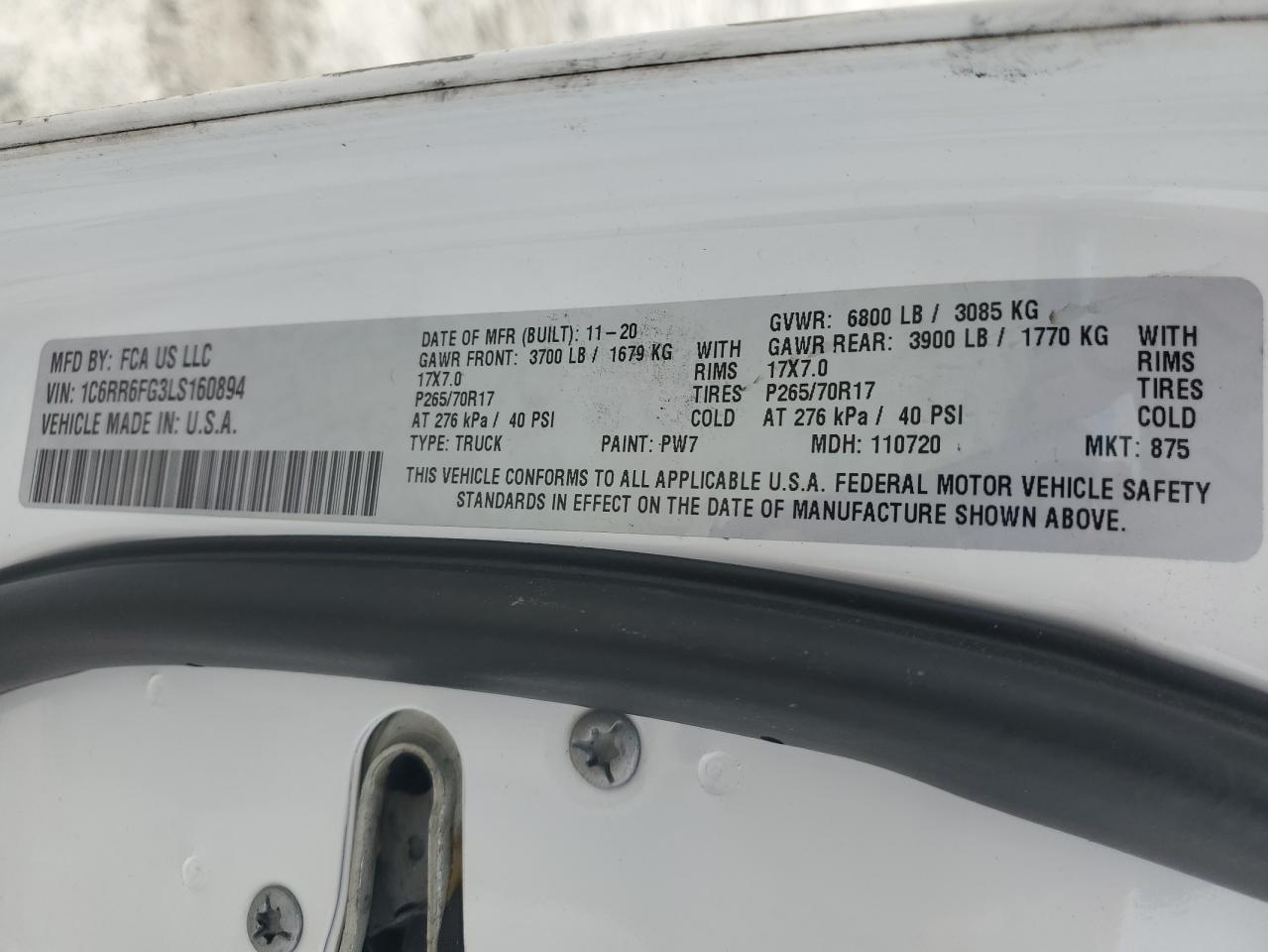 2020 Ram 1500 Classic Tradesman VIN: 1C6RR6FG3LS160894 Lot: 55386485