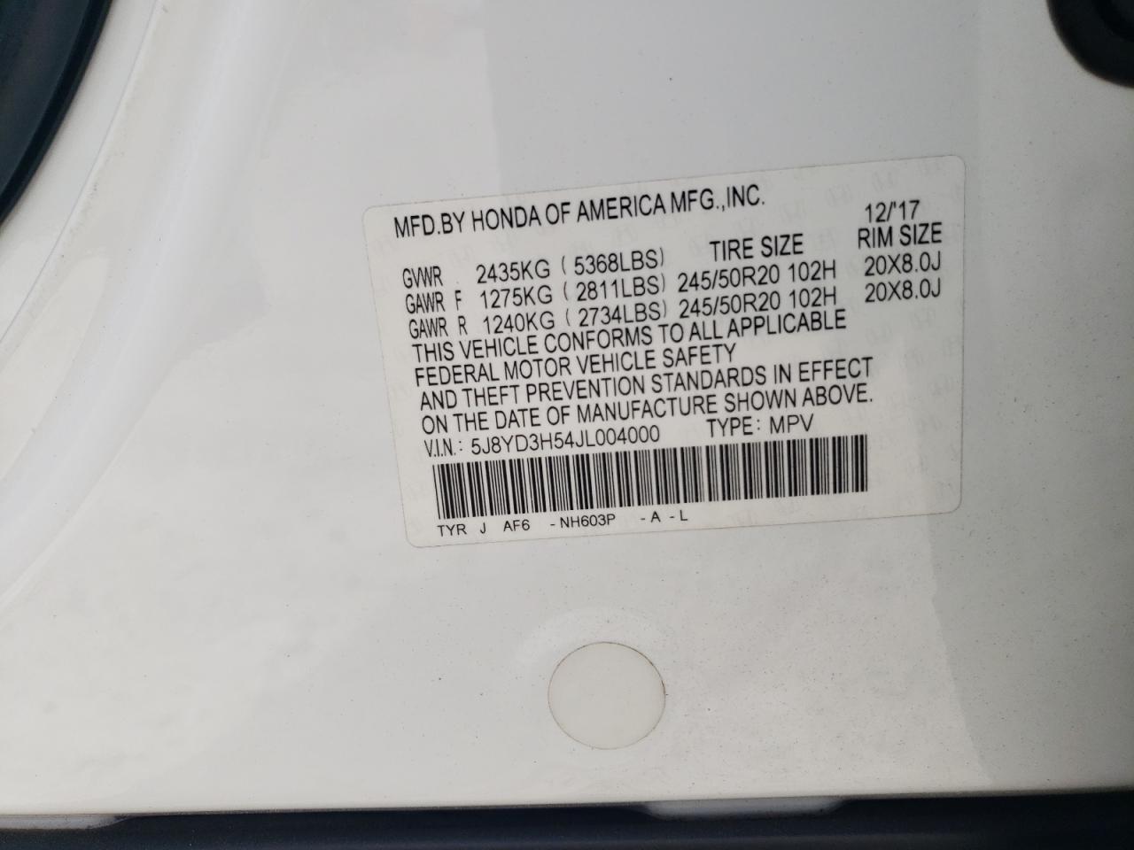 2018 Acura Mdx Technology VIN: 5J8YD3H54JL004000 Lot: 55114985