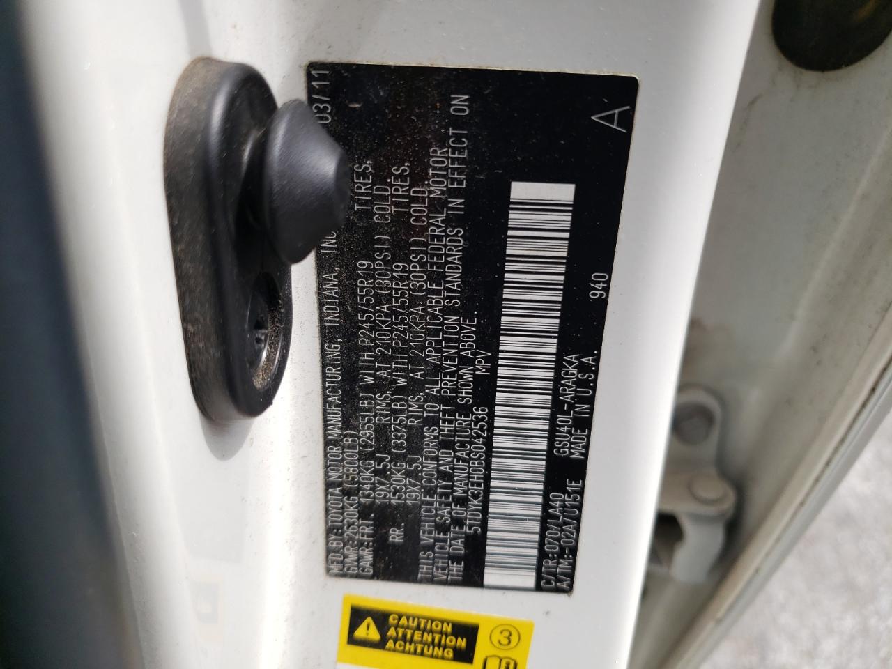 2011 Toyota Highlander Limited VIN: 5TDYK3EH0BS042536 Lot: 81562885