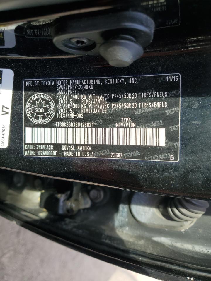 2016 Toyota Venza Xle VIN: 4T3BK3BBXGU126021 Lot: 56854575
