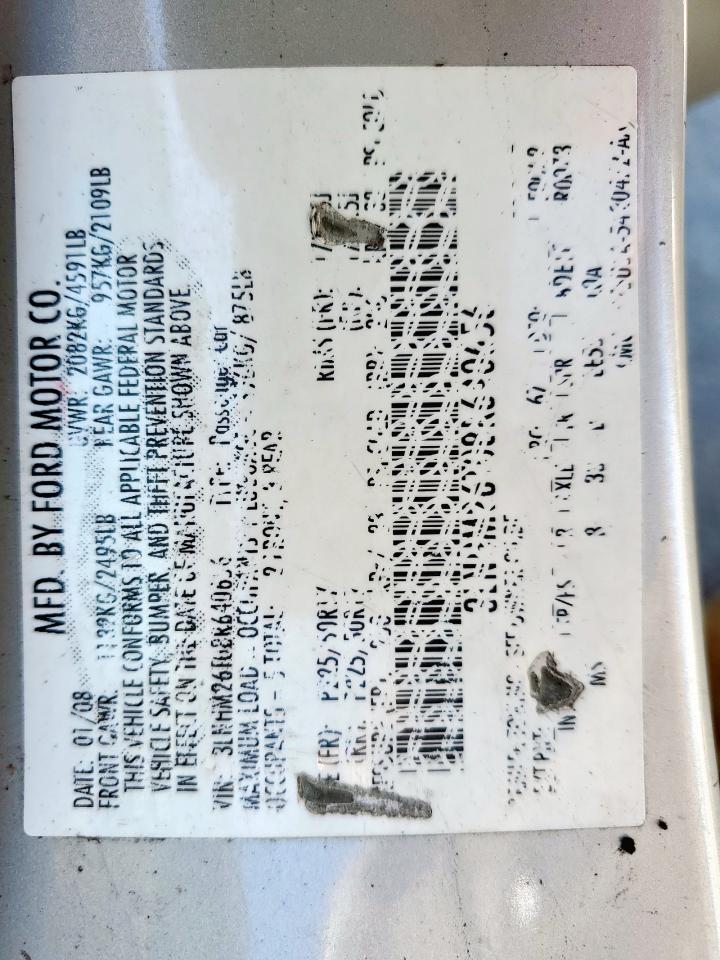 2008 Lincoln Mkz VIN: 3LNHM26T08R640656 Lot: 64384735