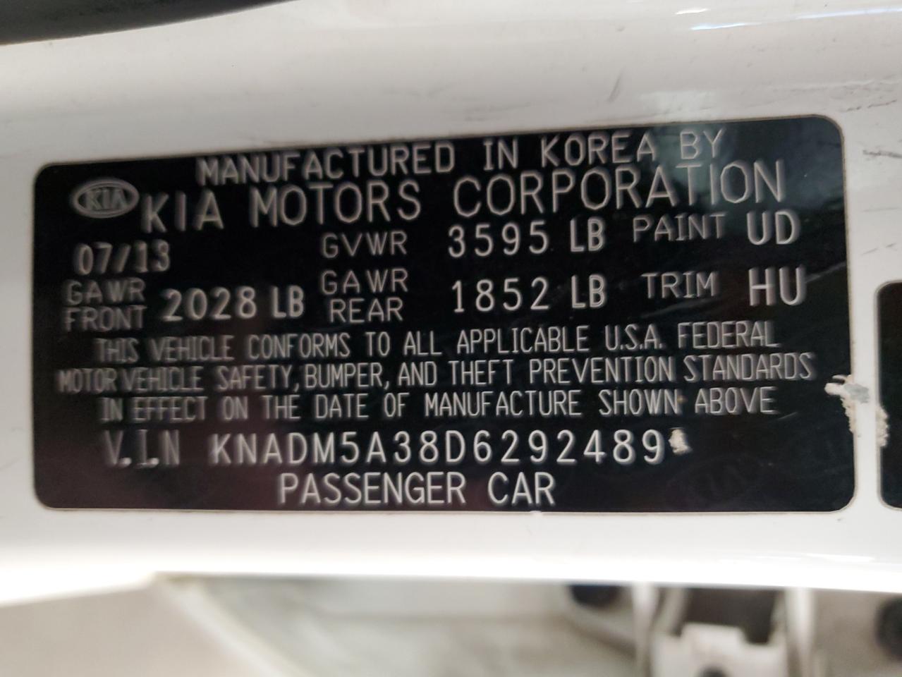 2013 Kia Rio Lx VIN: KNADM5A38D6292489 Lot: 56173645