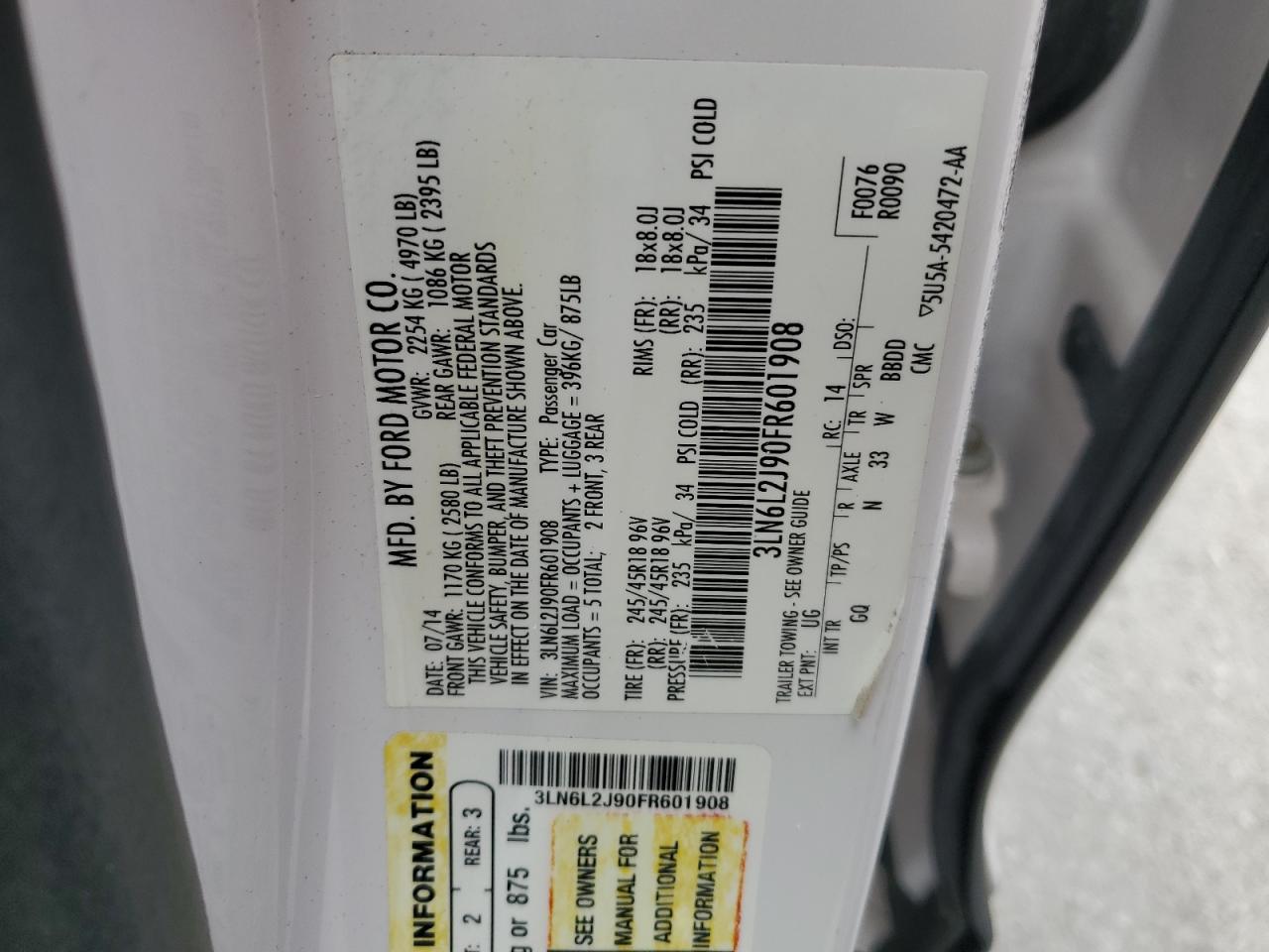 2015 Lincoln Mkz VIN: 3LN6L2J90FR601908 Lot: 55516355