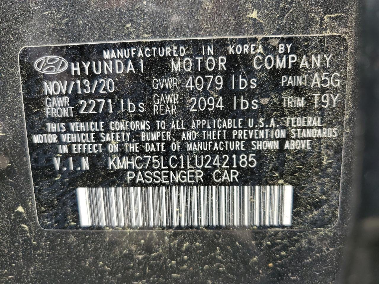 2020 Hyundai Ioniq Se VIN: KMHC75LC1LU242185 Lot: 54245525
