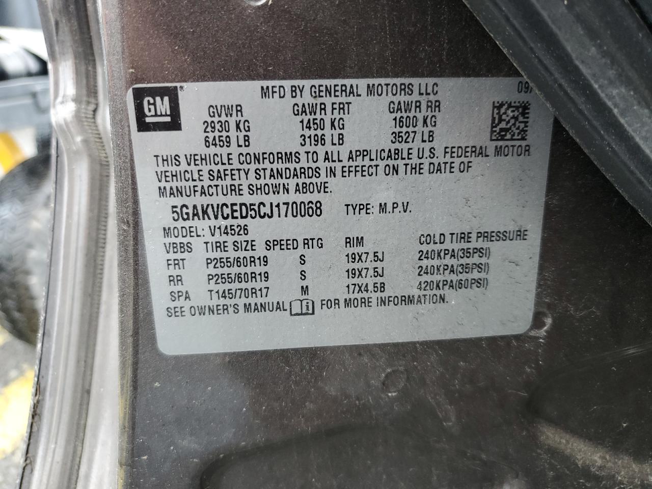 2012 Buick Enclave VIN: 5GAKVCED5CJ170068 Lot: 57127455