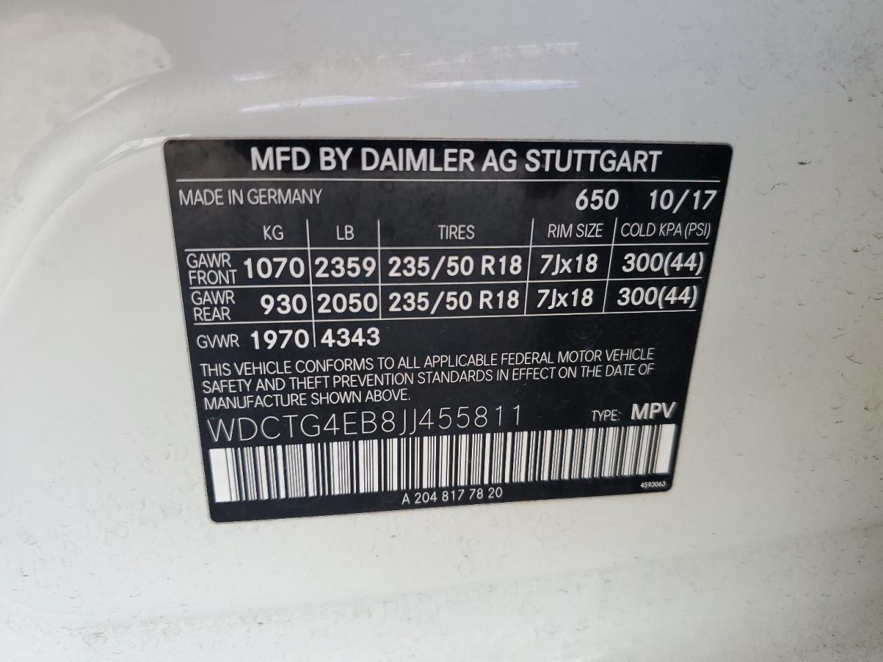 2018 Mercedes-Benz Gla 250 VIN: WDCTG4EB8JJ455811 Lot: 55824885