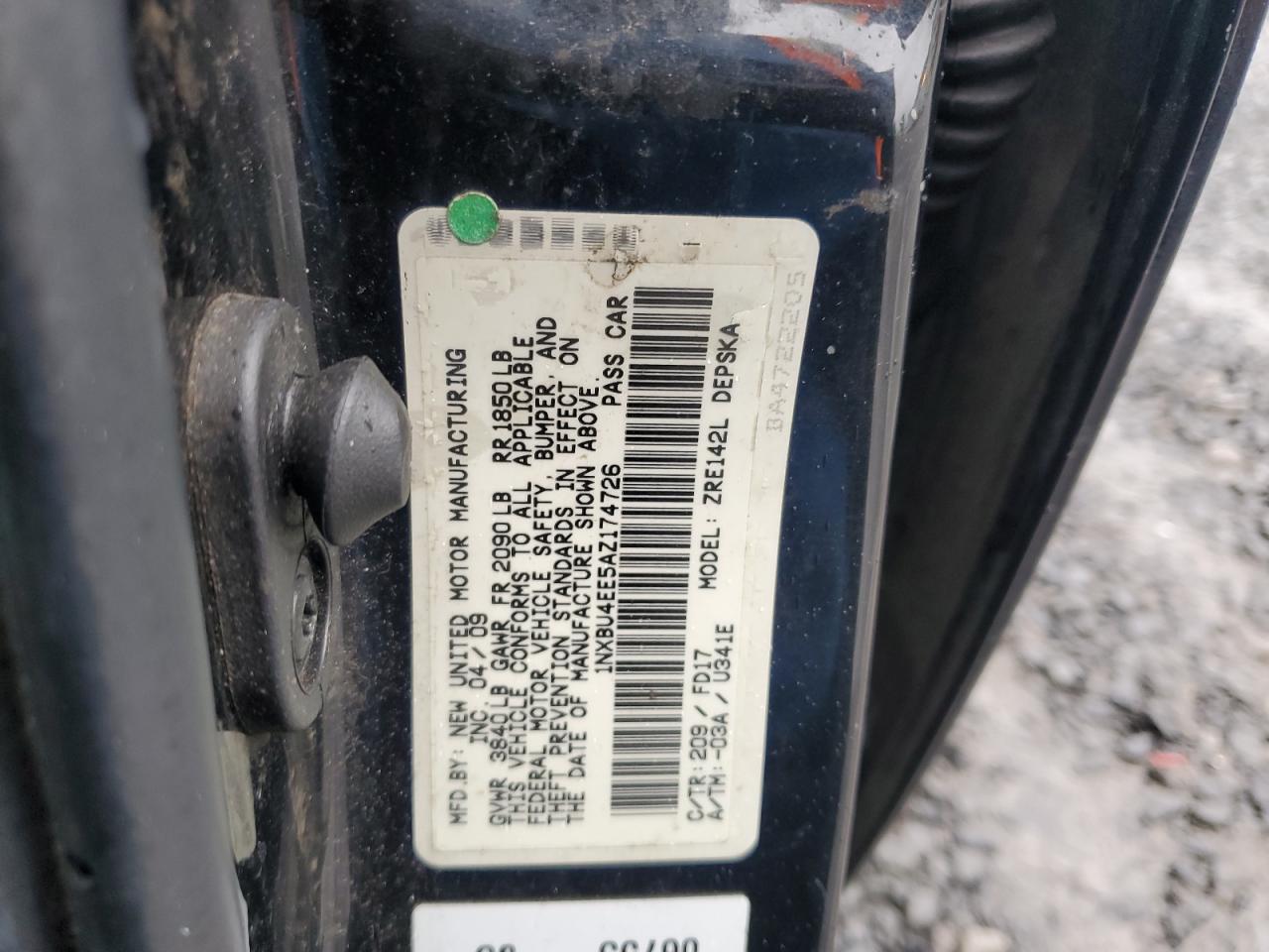 2010 Toyota Corolla Base VIN: 1NXBU4EE5AZ174726 Lot: 57668505