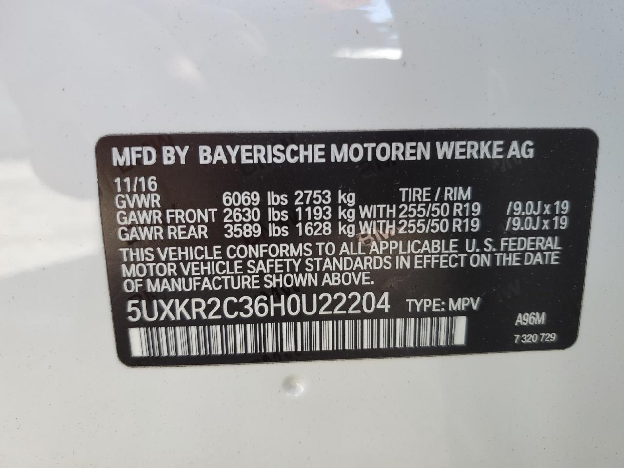 2017 BMW X5 Sdrive35I VIN: 5UXKR2C36H0U22204 Lot: 57343185