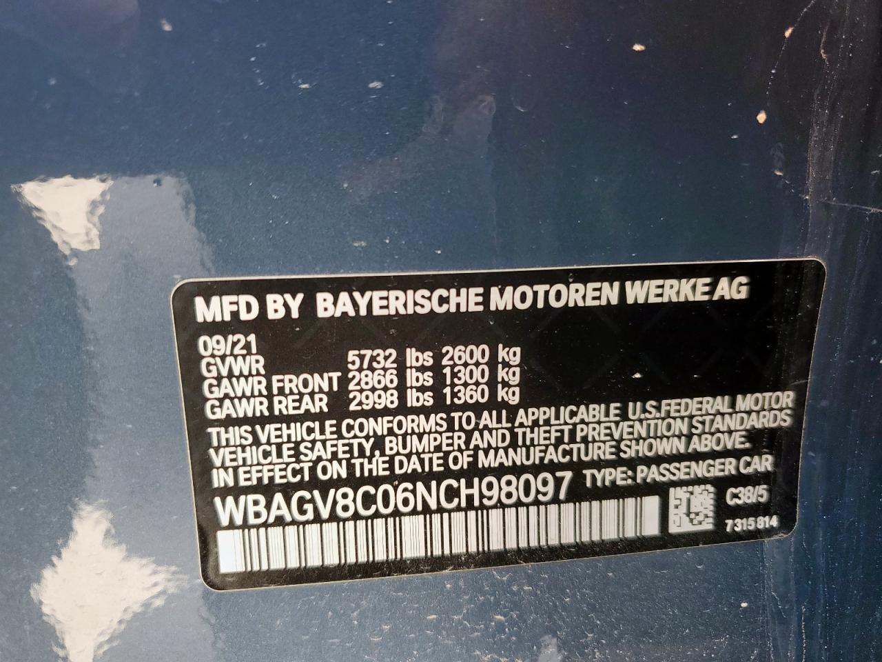 2022 BMW M850Xi VIN: WBAGV8C06NCH98097 Lot: 56796155