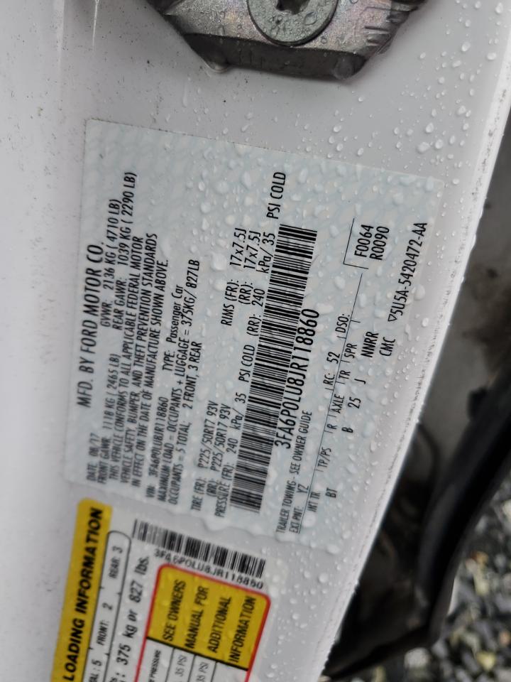 2018 Ford Fusion Se Hybrid VIN: 3FA6P0LU8JR118860 Lot: 54028475