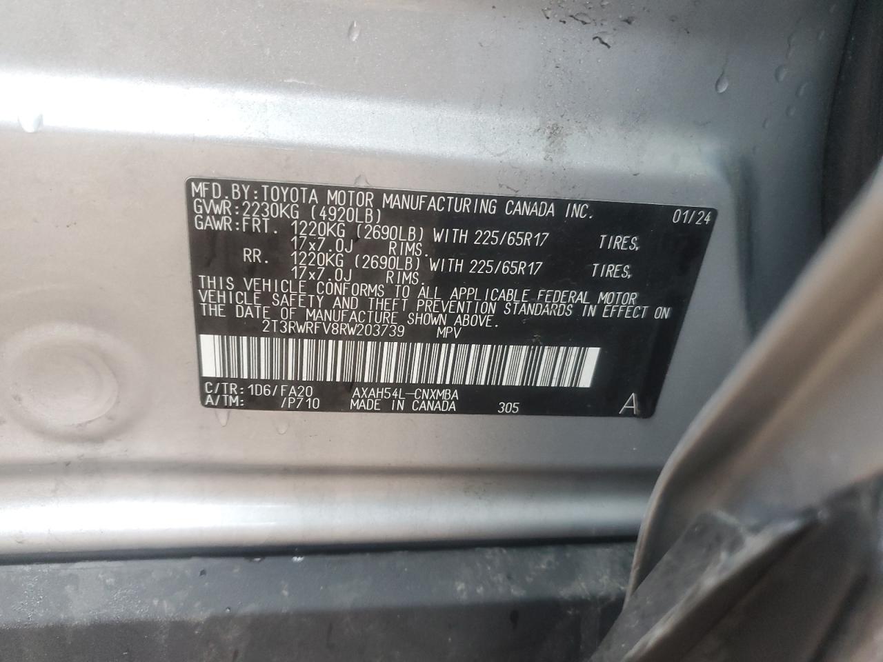 2024 Toyota Rav4 Xle VIN: 2T3RWRFV8RW203739 Lot: 54931405