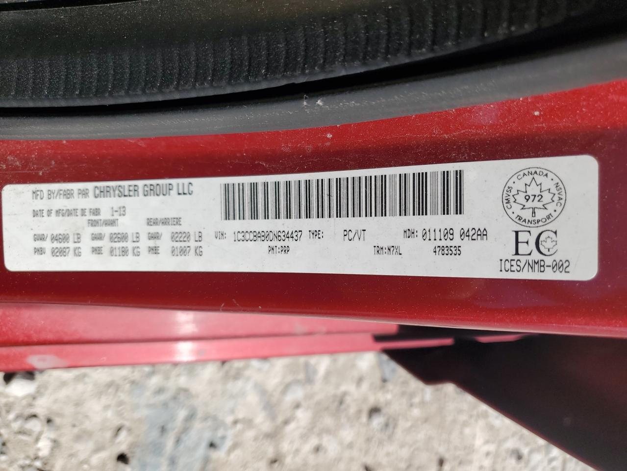 2013 Chrysler 200 Lx VIN: 1C3CCBAB0DN634437 Lot: 56838445