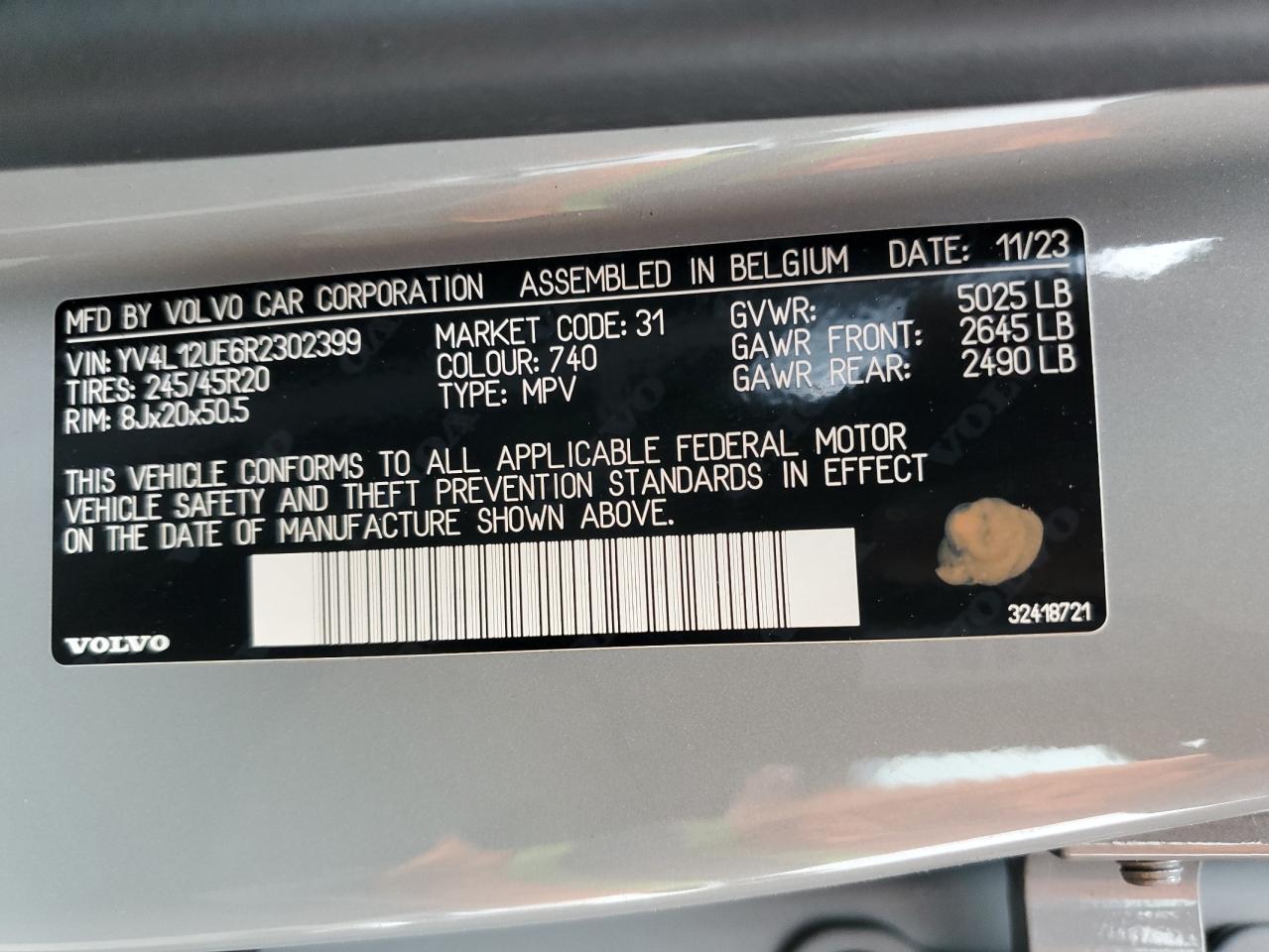 2024 Volvo Xc40 Plus VIN: YV4L12UE6R2302399 Lot: 52816655