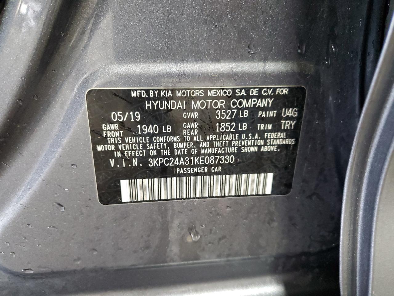 3kpc24a31ke087330 3KPC24A31KE087330 2019 Hyundai Accent Se