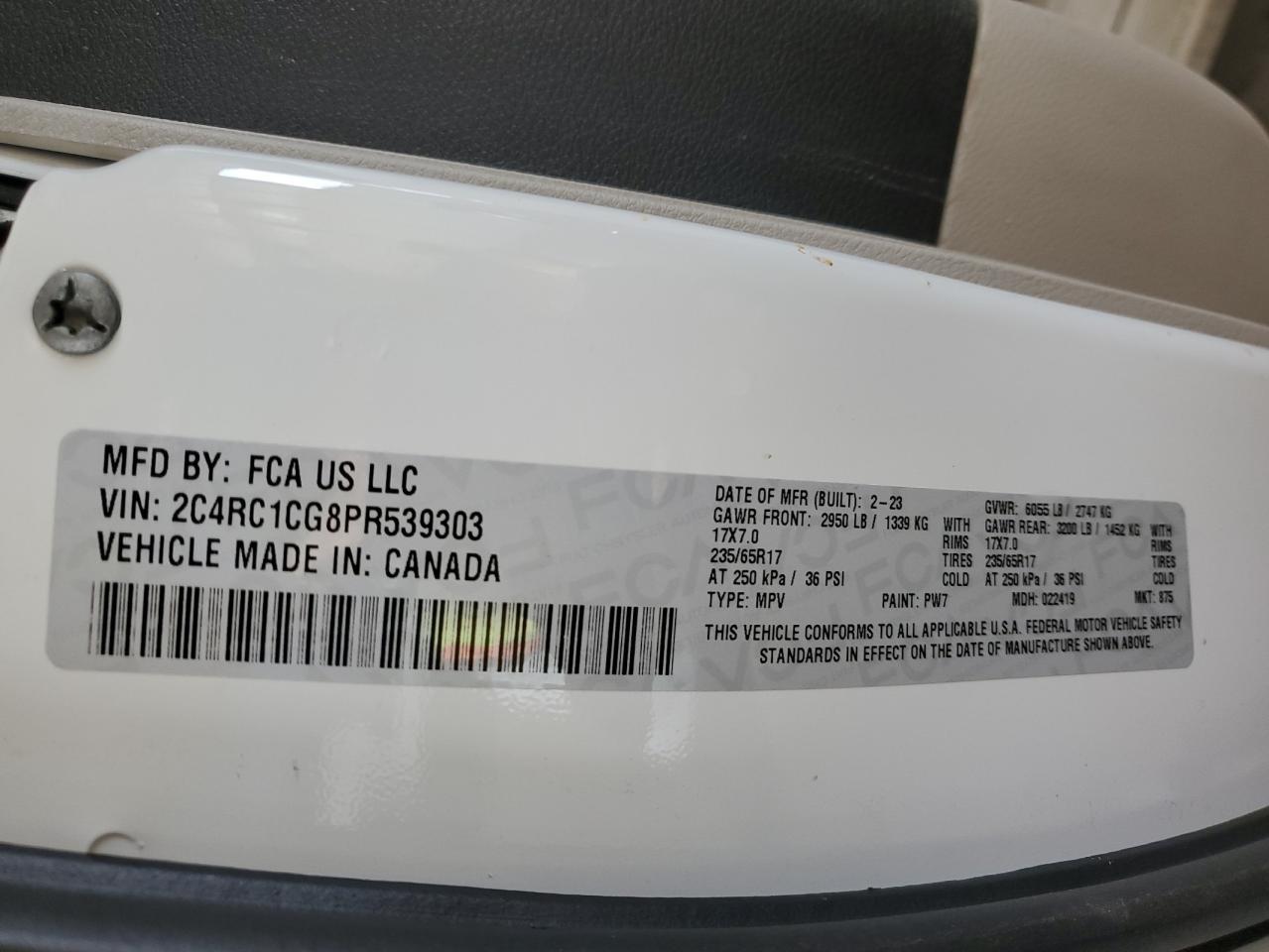 2023 Chrysler Voyager Lx VIN: 2C4RC1CG8PR539303 Lot: 55853315