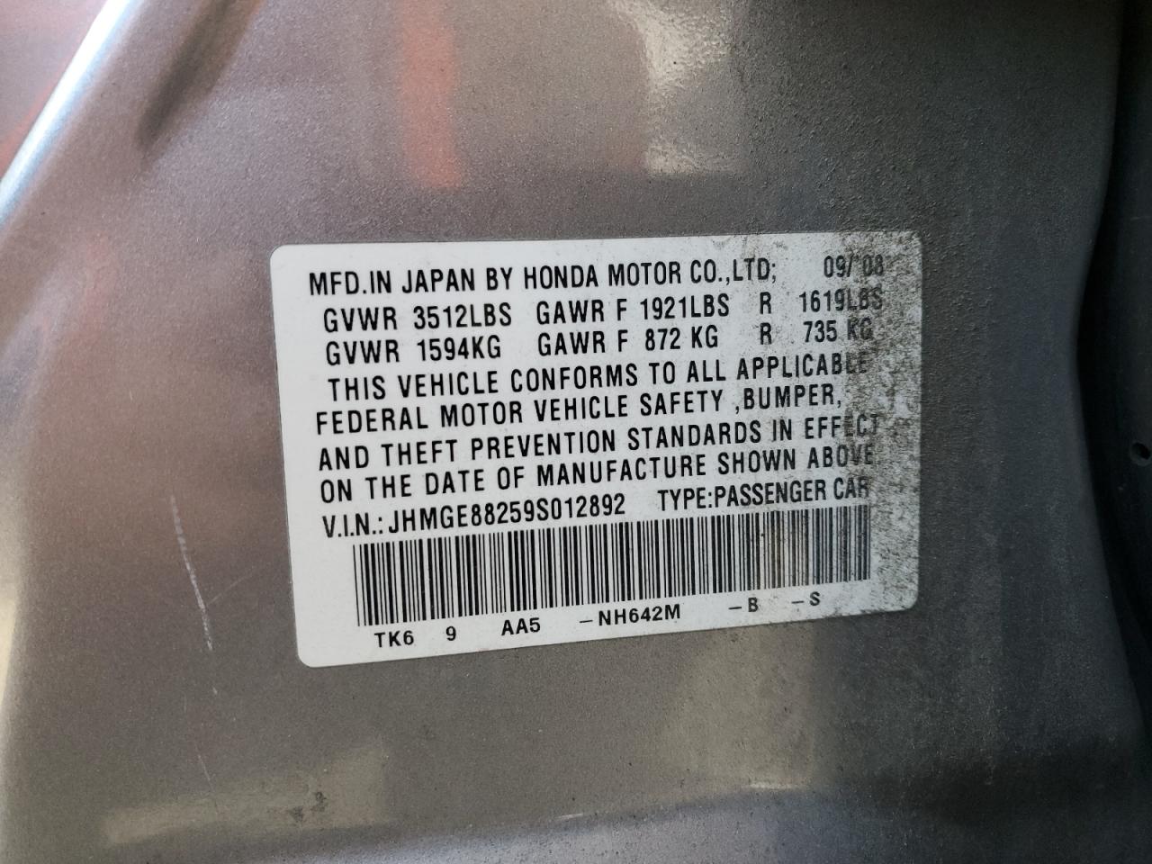 2009 Honda Fit VIN: JHMGE88259S012892 Lot: 56800415