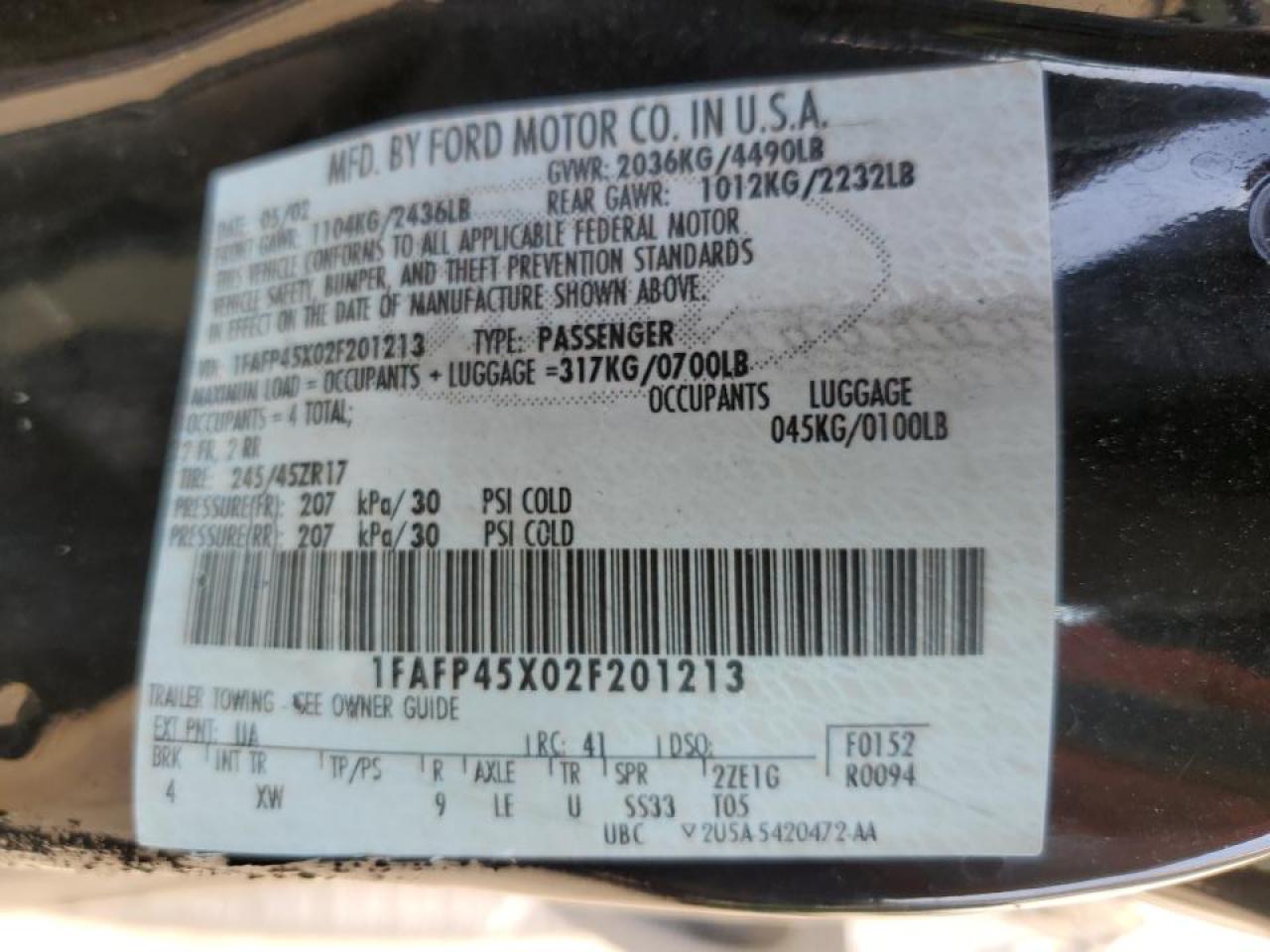2002 Ford Mustang Gt VIN: 1FAFP45X02F201213 Lot: 56493595