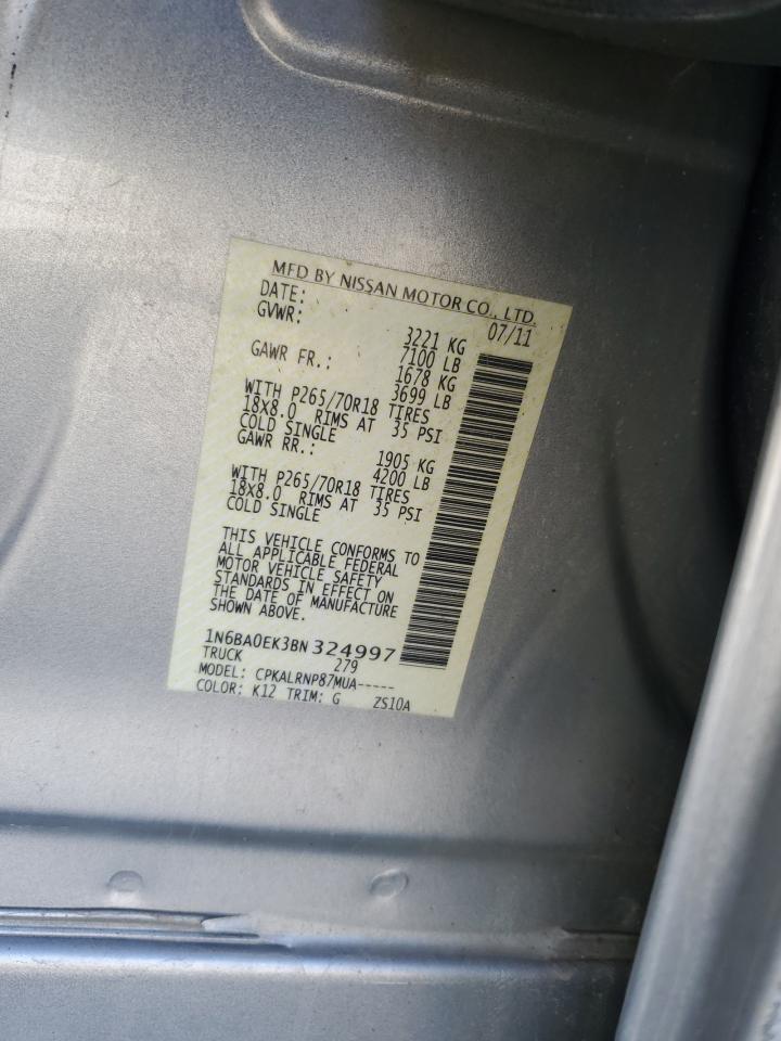 2011 Nissan Titan S VIN: 1N6BA0EK3BN324997 Lot: 56333385