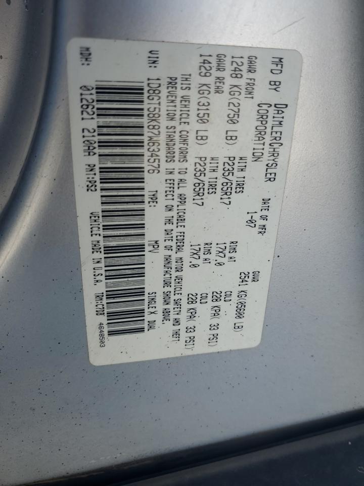 2007 Dodge Nitro Slt VIN: 1D8GT58K87W634576 Lot: 58013705