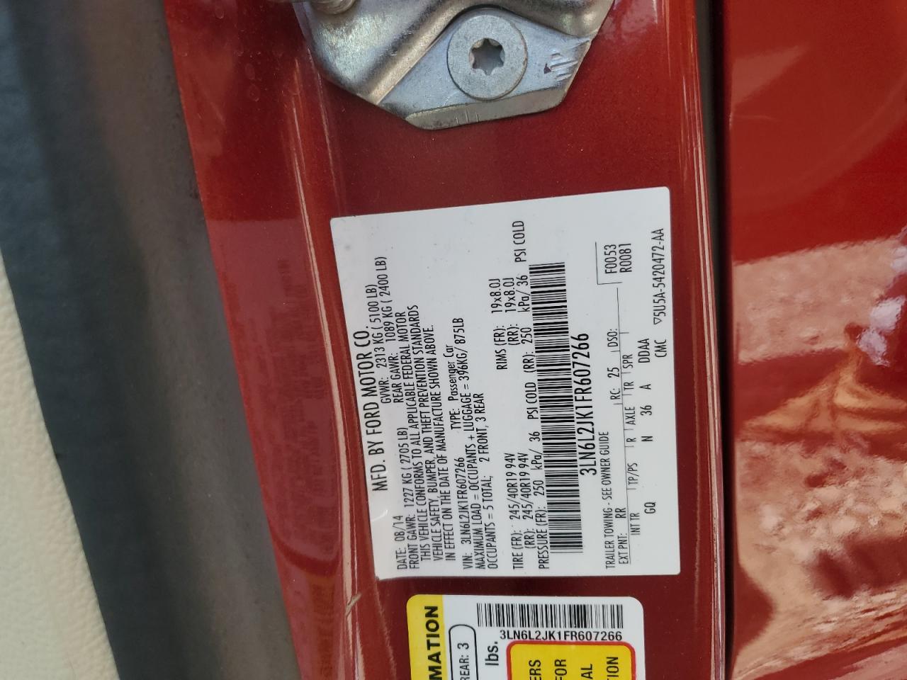 2015 Lincoln Mkz VIN: 3LN6L2JK1FR607266 Lot: 56976375