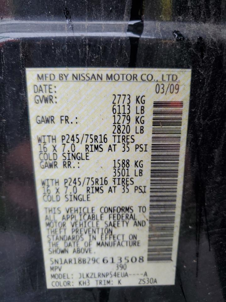 2009 Nissan Pathfinder S VIN: 5N1AR18B29C613508 Lot: 56536835