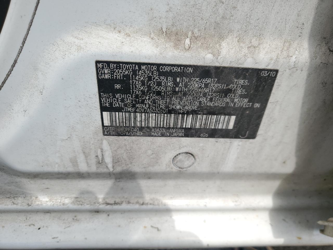 2010 Toyota Rav4 VIN: JTMBF4DV7A5032601 Lot: 56416155