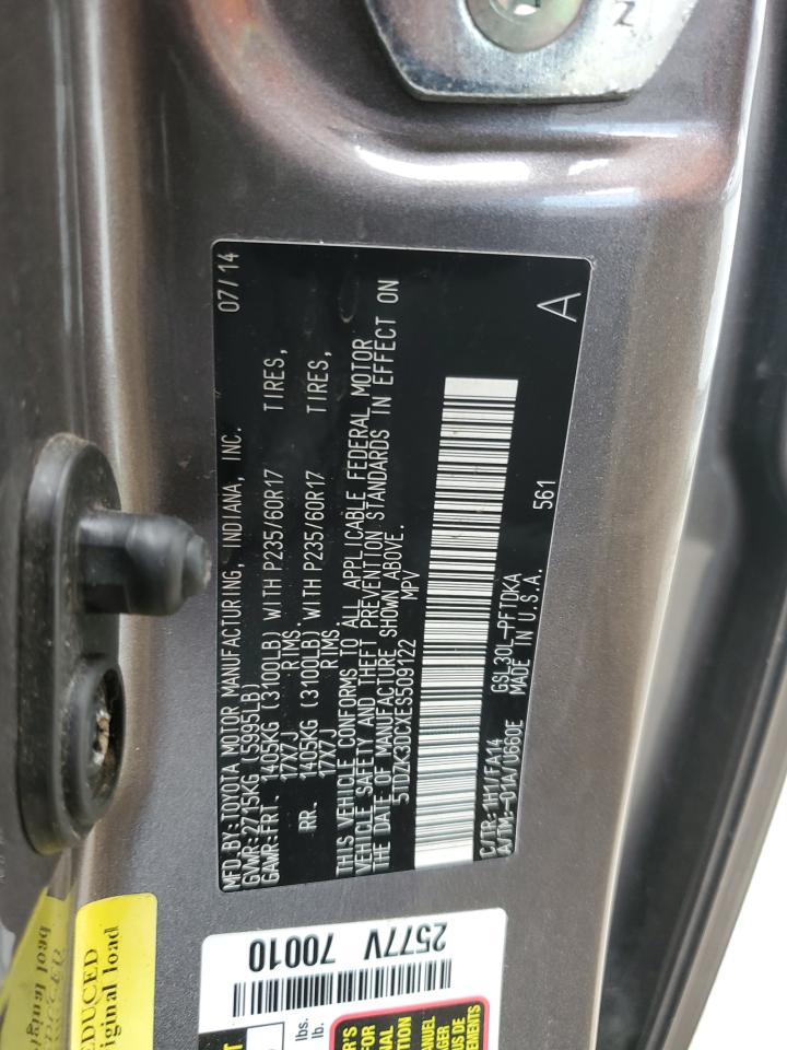 2014 Toyota Sienna VIN: 5TDZK3DCXES509122 Lot: 55951185
