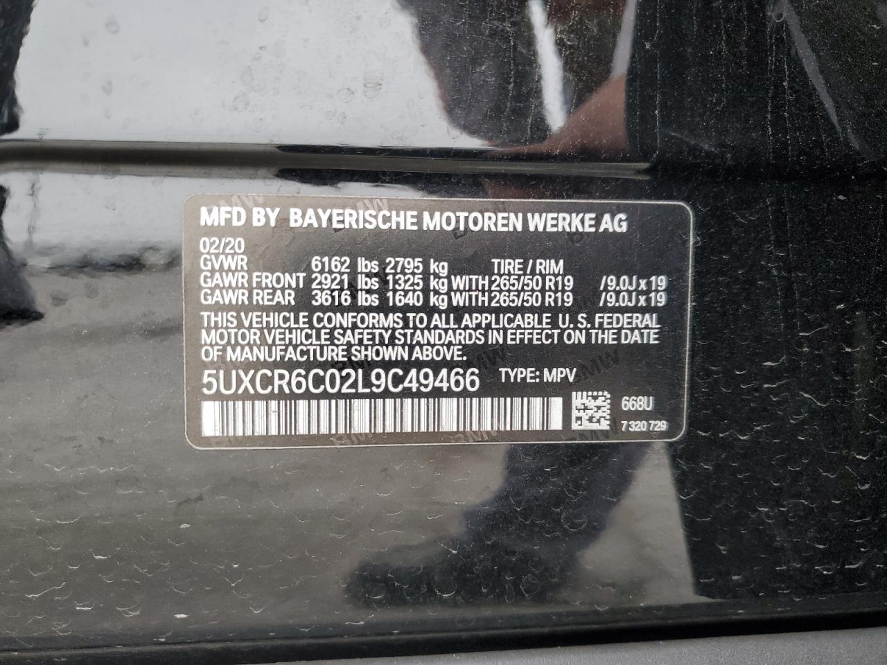 2020 BMW X5 xDrive40I VIN: 5UXCR6C02L9C49466 Lot: 56988425
