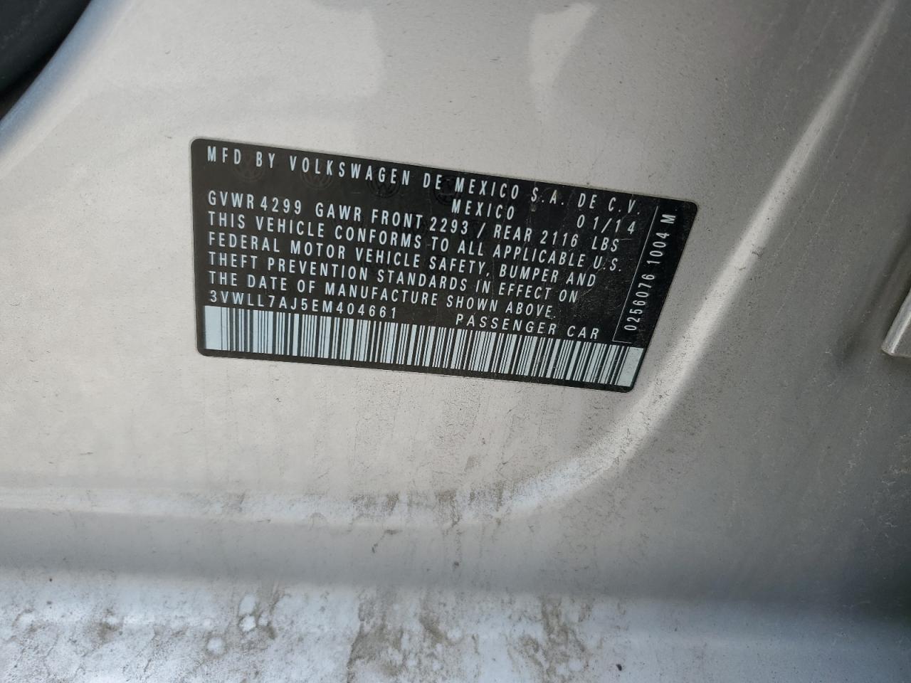 2014 Volkswagen Jetta Tdi VIN: 3VWLL7AJ5EM404661 Lot: 58012375