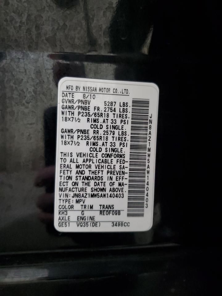 2010 Nissan Murano S VIN: JN8AZ1MW5AW140403 Lot: 57476285