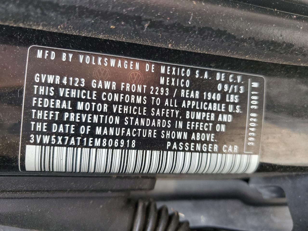 2014 Volkswagen Beetle VIN: 3VW5X7AT1EM806918 Lot: 56376045