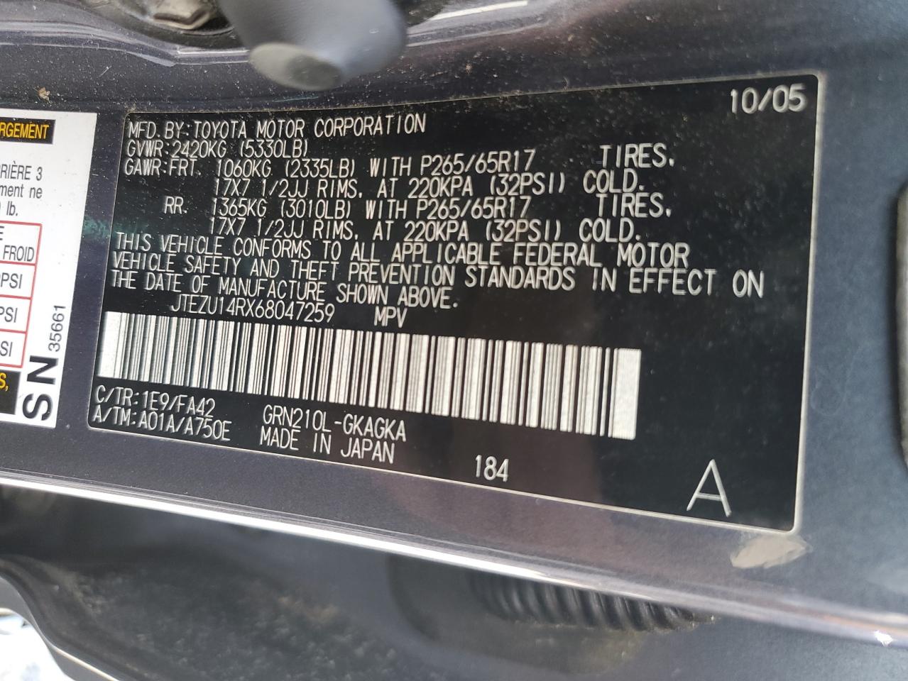 2006 Toyota 4Runner Sr5 VIN: JTEZU14RX68047259 Lot: 57065935