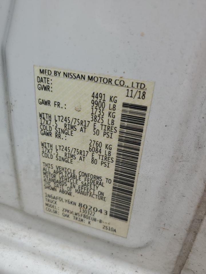 2019 Nissan Nv 2500 S VIN: 1N6AF0LY6KN802043 Lot: 58567645