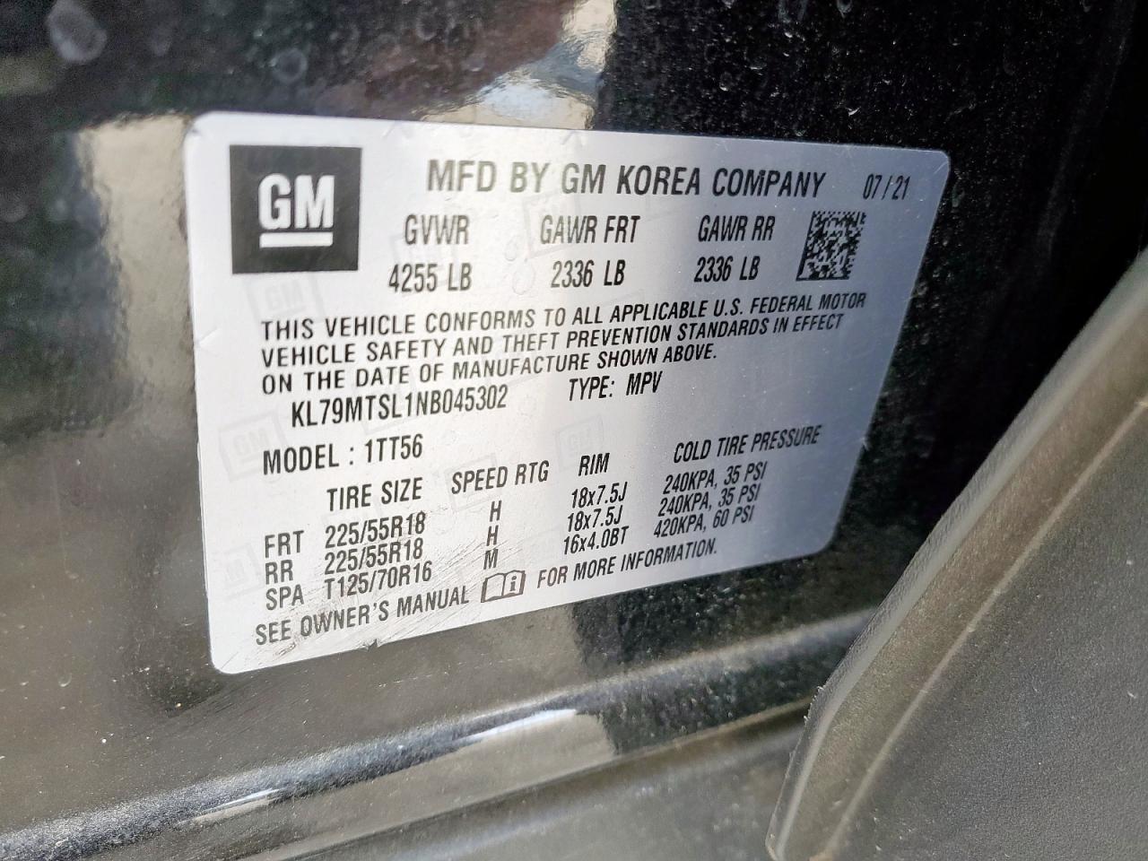 2022 Chevrolet Trailblazer Rs VIN: KL79MTSL1NB045302 Lot: 57763725