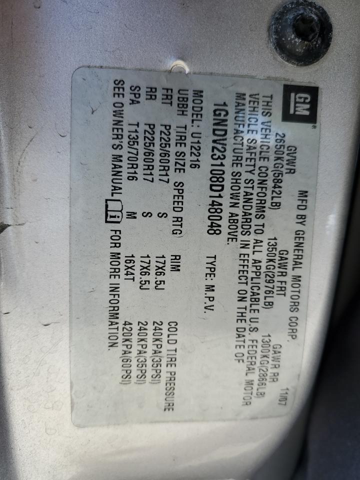 2008 Chevrolet Uplander Ls VIN: 1GNDV23108D148048 Lot: 56791925