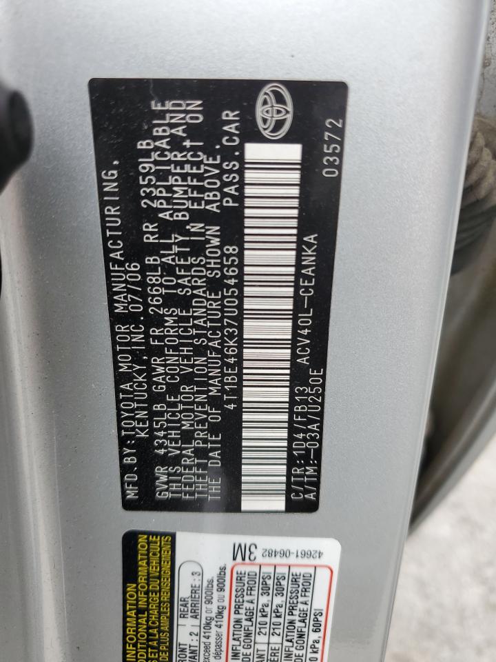 2007 Toyota Camry Ce VIN: 4T1BE46K37U054658 Lot: 57096445