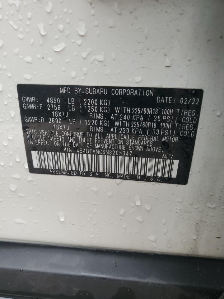 2022 Subaru Outback Limited VIN: 4S4BTANC6N3205347 Lot: 58621415