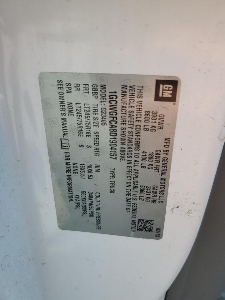 2013 Chevrolet Express G2500 VIN: 1GCWGFCA8D1904157 Lot: 57453105