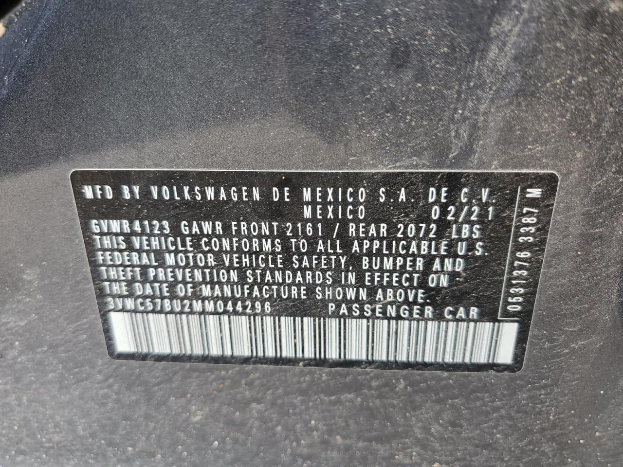 2021 Volkswagen Jetta S VIN: 3VWC57BU2MM044296 Lot: 55723235