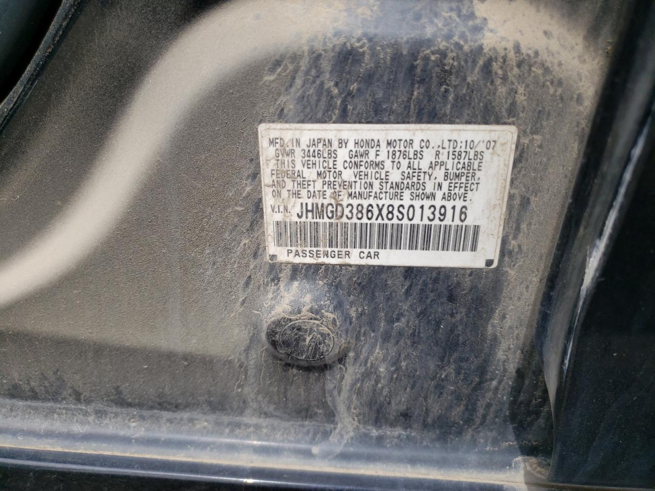 2008 Honda Fit Sport VIN: JHMGD386X8S013916 Lot: 59269305