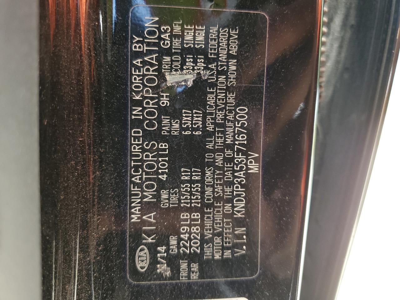 2015 Kia Soul + VIN: KNDJP3A53F7167500 Lot: 57396665